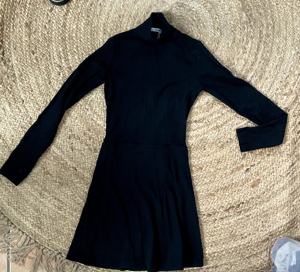 Reformation Jeans Maya Black Ribbed Long Sleeve Mini Dress Women's XXS NWT